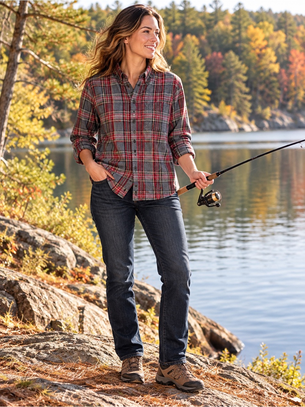 L.L. Bean Women's plaid flannel shirt beautiful fall colors #135CL